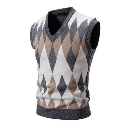 Gilet pull homme élégant sans manches à motif losanges