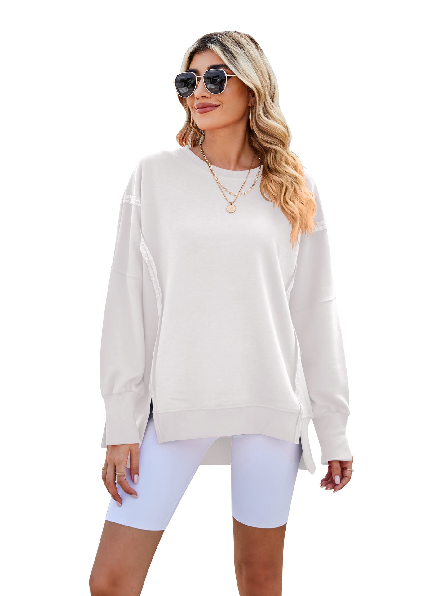 Pull Oversize Femme Confortable Décontracté Manches Larges
