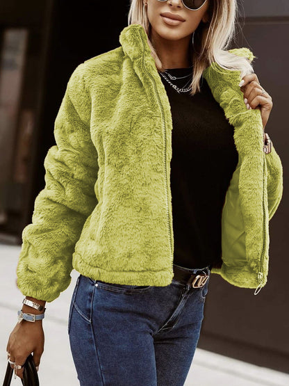 Veste Teddy femme douce Bomber souple Fermeture éclair
