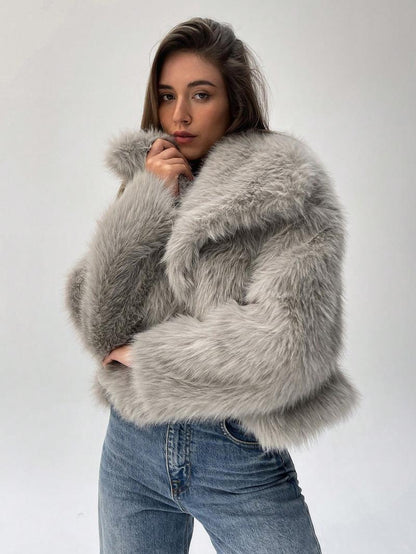 Femmes Veste en fausse fourrure élégante Manches surdimensionnées Tendance