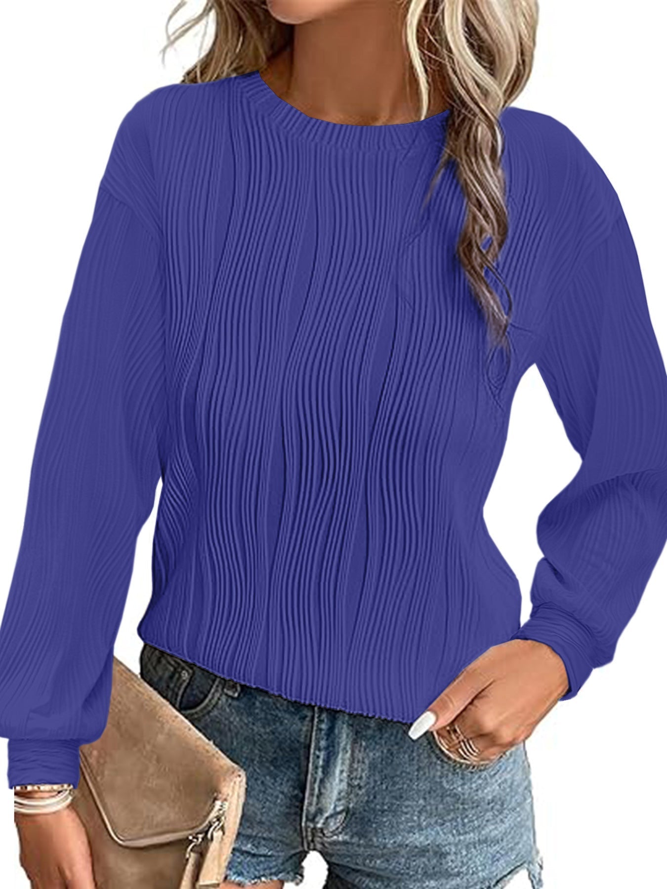 Pull plissé à manches longues élégant pour femme