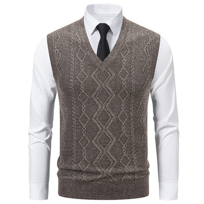 Pull tricoté homme, col V, aspect texturé