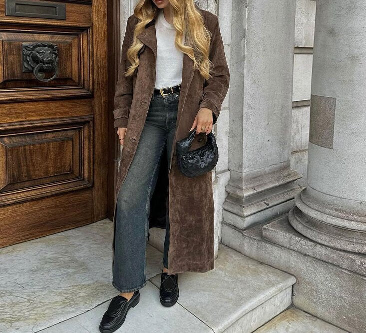 Manteau long en daim élégant pour femme