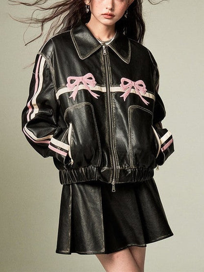 Stilvolle Lederjacke Damen Schnellverschluss - IdealeKleiden