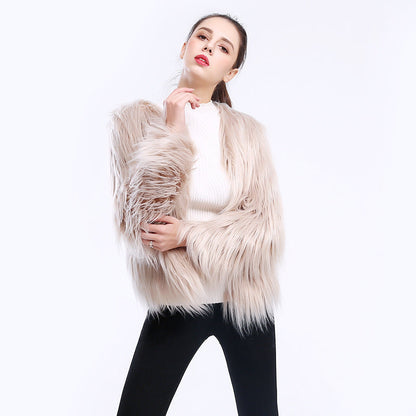 Manteau en fausse fourrure pour femmes Doux Manches longues Élégant