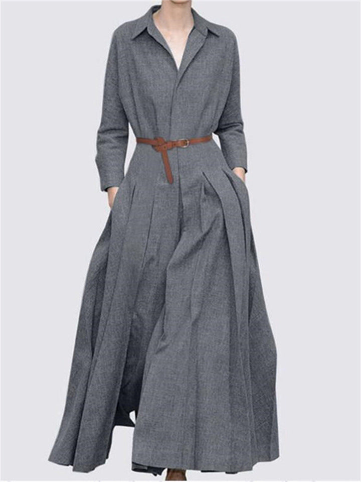 Damen Maxikleid Elegant Falten Gürtel - IdealeKleiden