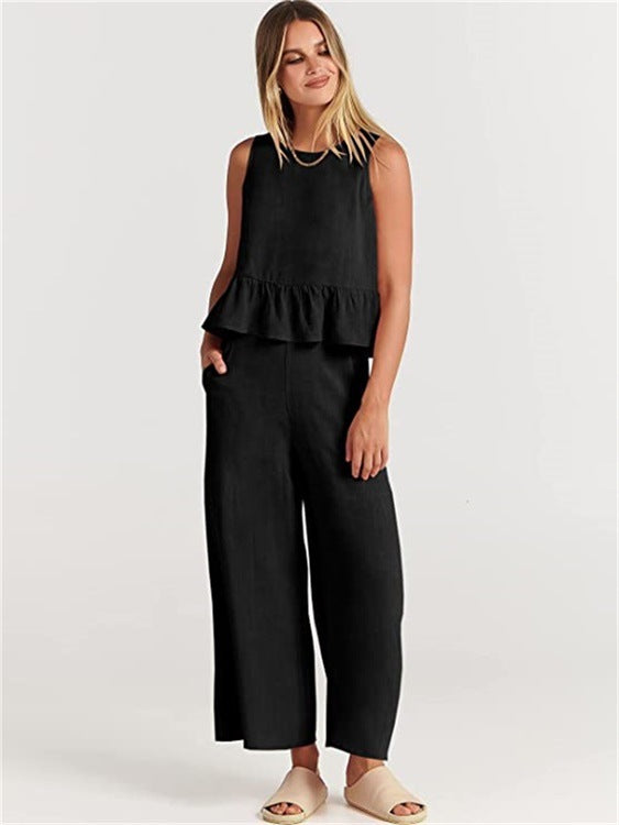 Ensemble deux pièces femme élégant avec détails à volants