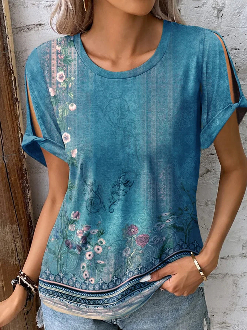 T-shirt femme Imprimé floral Manches ouvertes Style été