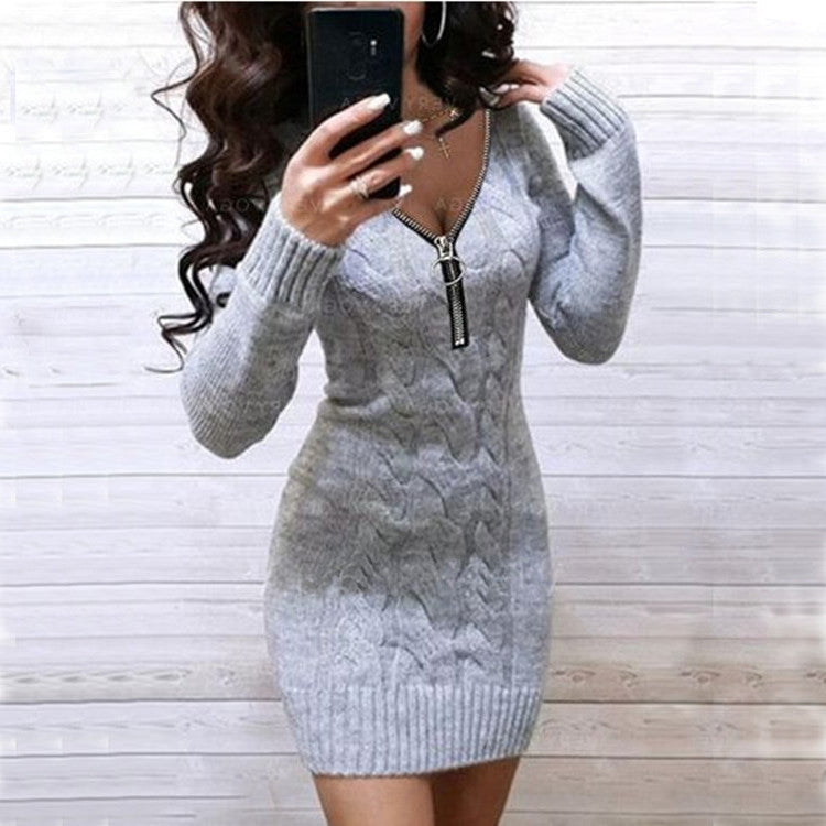 Robe pull pour femme avec détail zippé et motif texturé