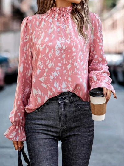 Chemisier femme élégant motif animalier col à volants