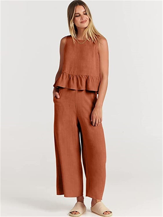 Ensemble deux pièces femme élégant avec détails à volants