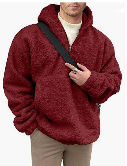 Pull polaire pour hommes, douillet, conception demi-zip