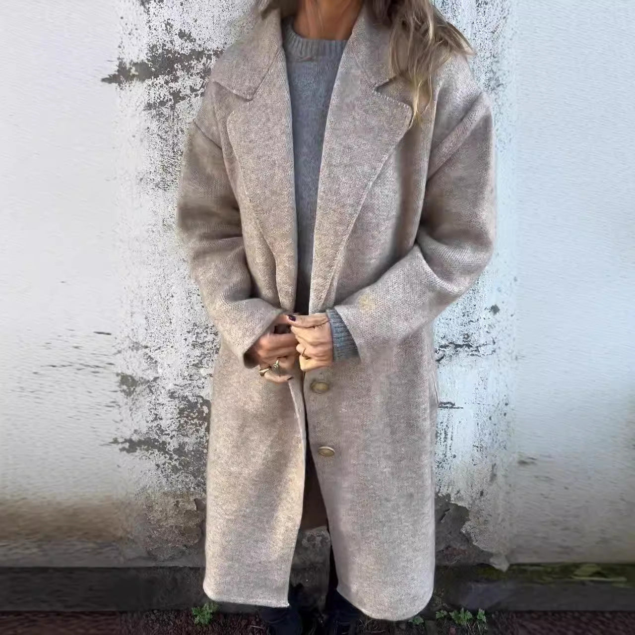 Damen Wollmantel Oversized Elegantes Design - IdealeKleiden