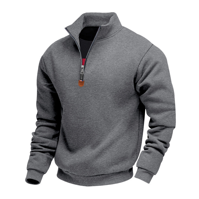 Pull pour homme sportif, demi-zip, col montant