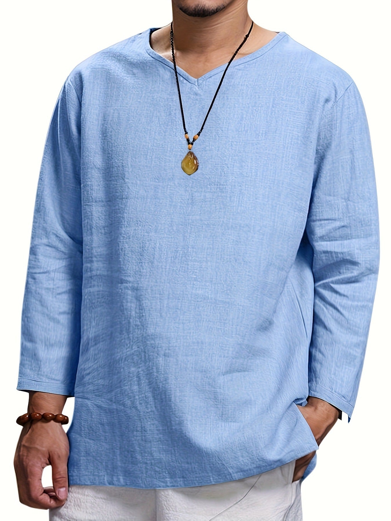 T-shirt manches longues homme coupe décontractée col en V