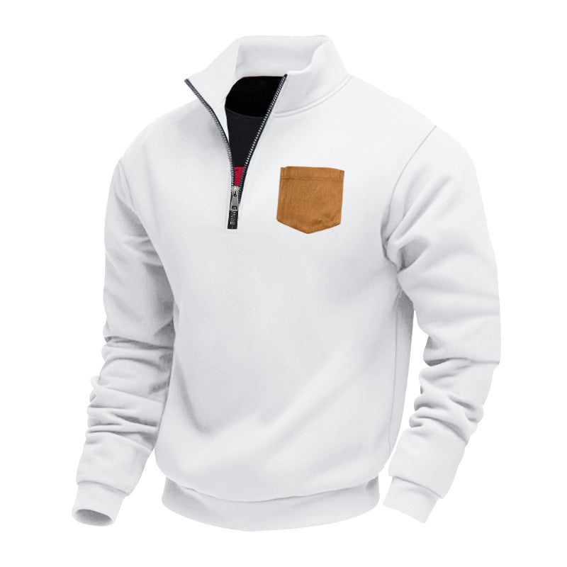 Sweatshirt moderne homme demi-zip poche poitrine