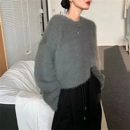 Pull femme doux décontracté col rond
