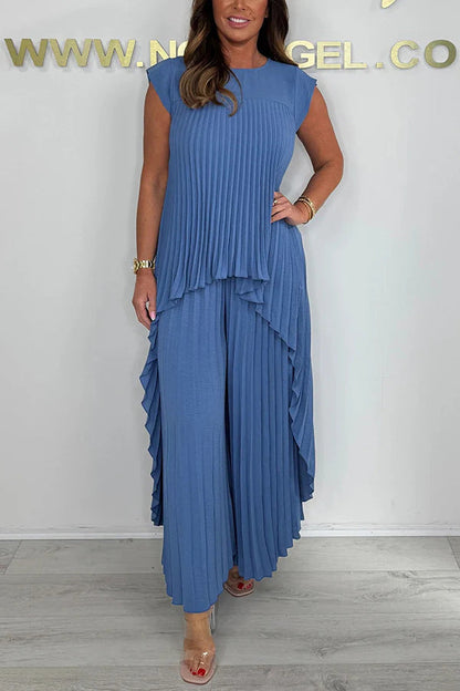 Tailleur-pantalon plissé élégant grande taille pour femme