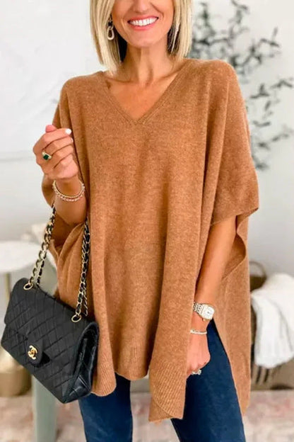 Poncho en maille pour femme Décontracté Col en V Coupe oversize