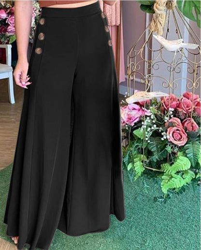 Pantalon Palazzo Femme Ample Élégant Détail