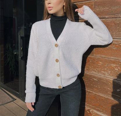 Cardigan long en grosse maille moderne à boutons pour femme