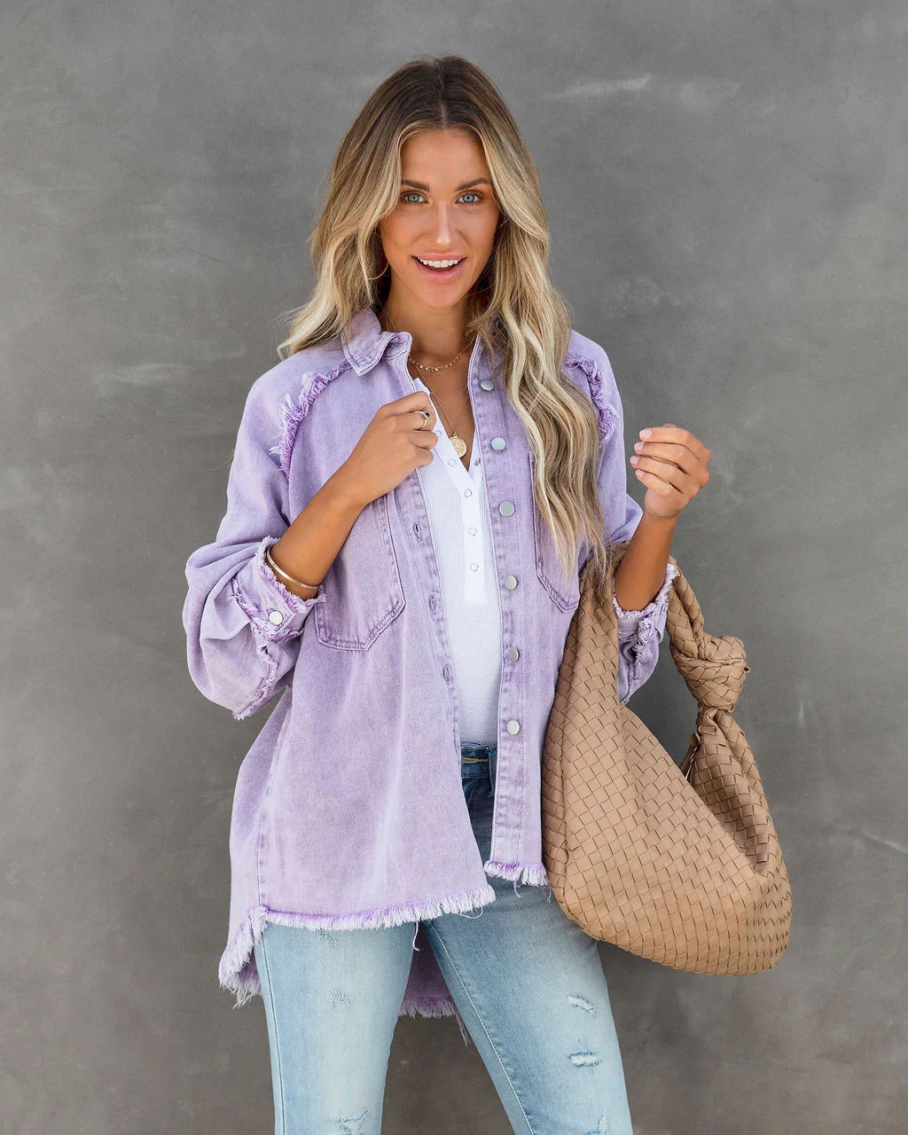 Veste en jean femme décontractée style vintage à franges