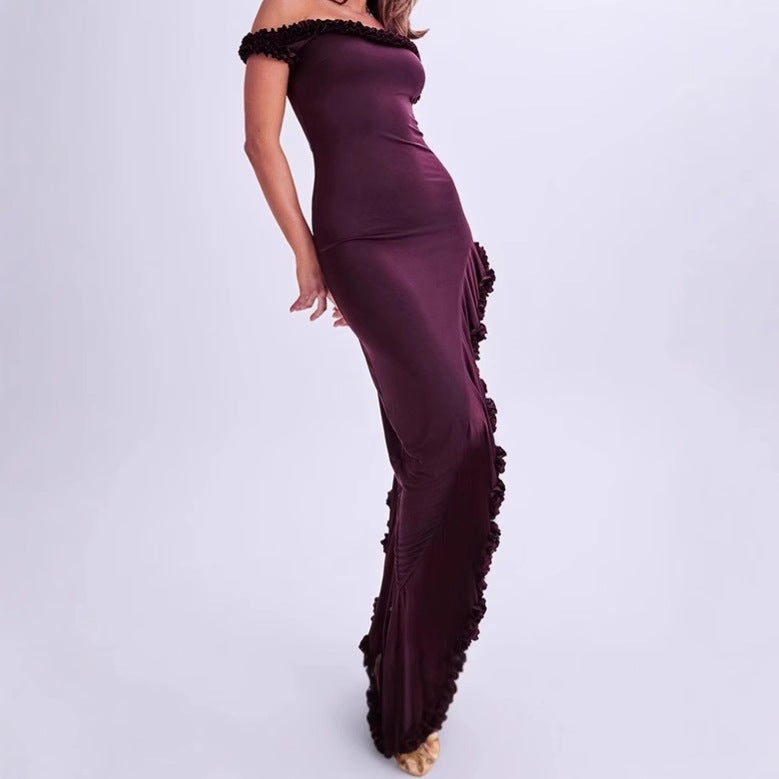 Robe longue élégante pour femme avec détails à volants