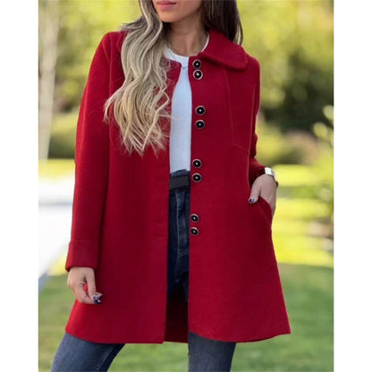 Manteau femme laine mi-long col large