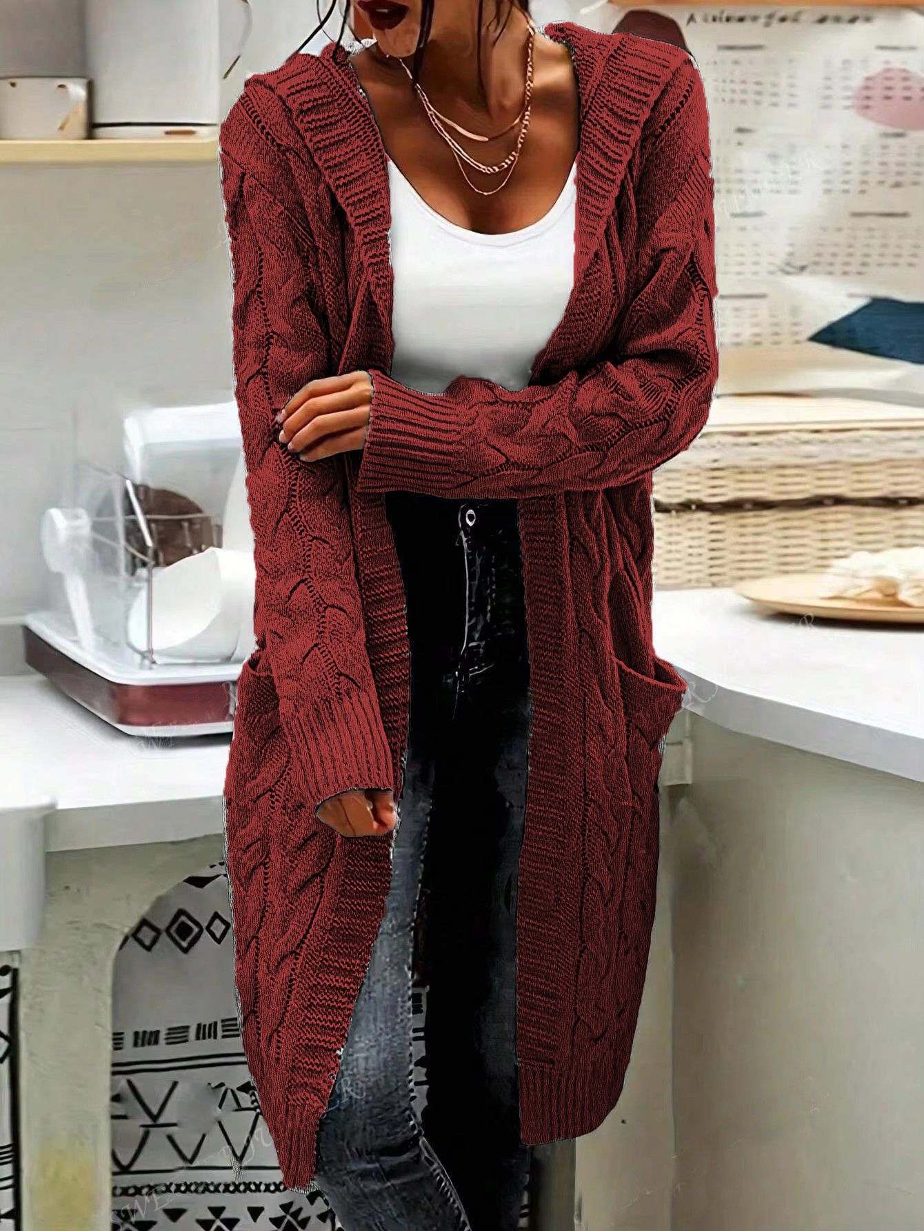 Cardigan en grosse maille pour femme, design élégant, pratique