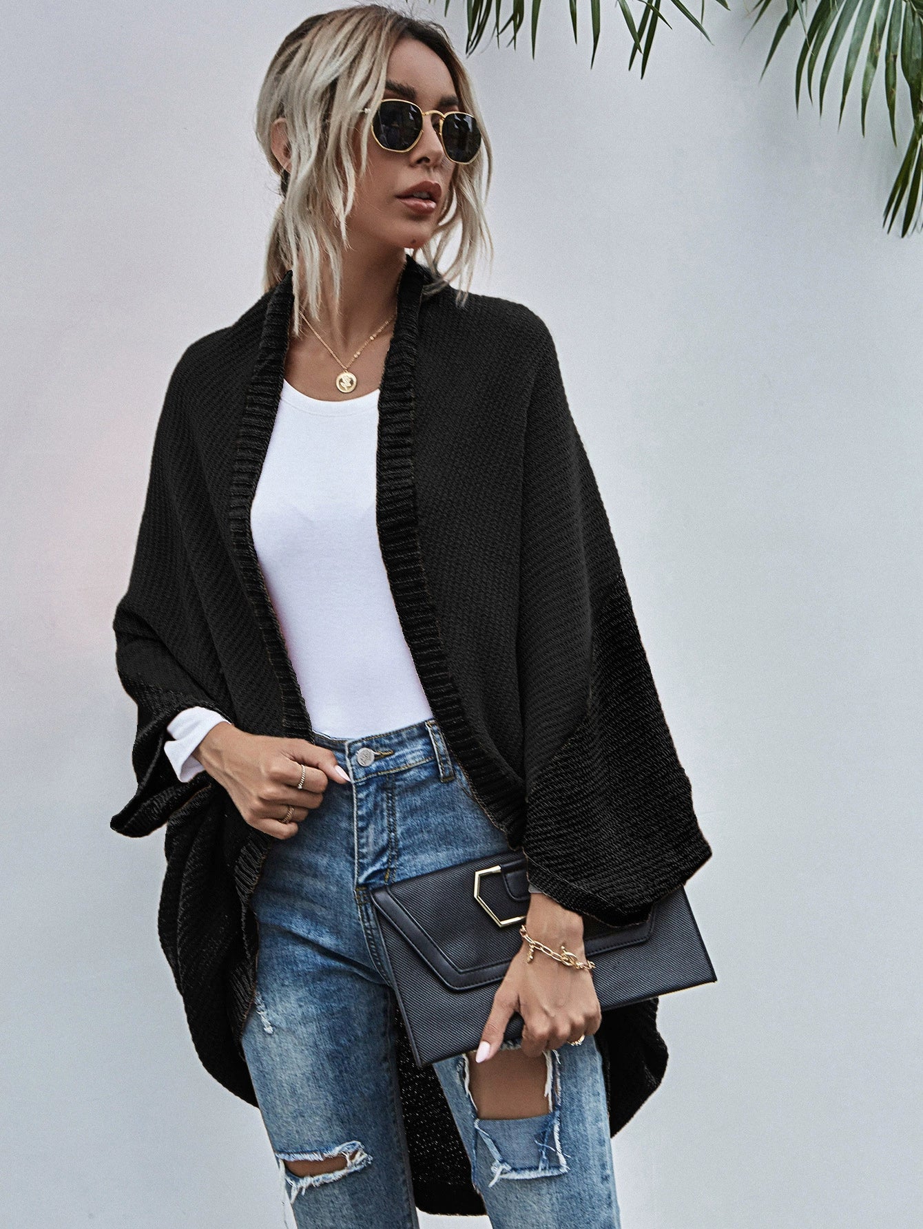 Cardigan large femme oversize laine manches chauve-souris