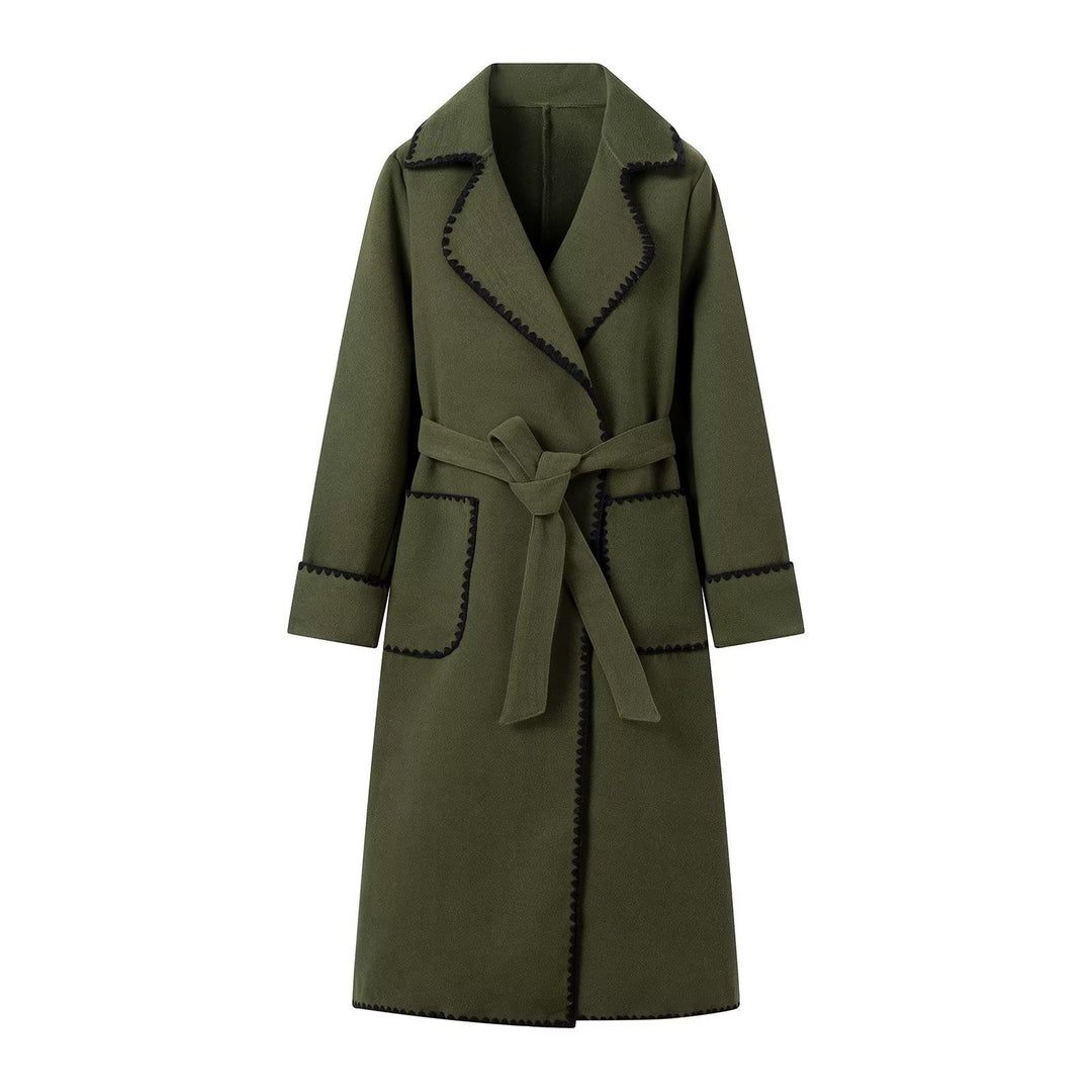 Veste de mi-saison femme Élégante Ceinture Luxe Poches