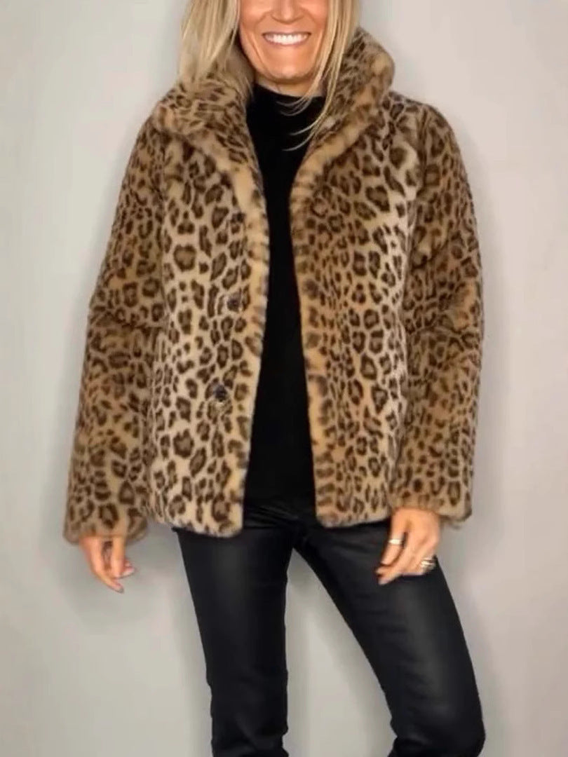 Manteau Femme Oversize Fausse Fourrure Imprimé Léopard