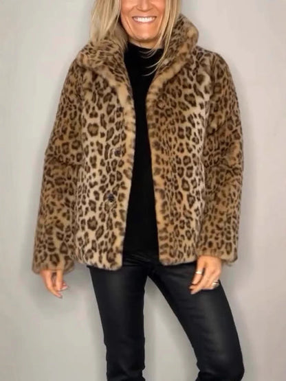 Manteau Femme Oversize Fausse Fourrure Imprimé Léopard