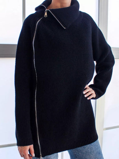 Robe oversize en tricot côtelé asymétrique à grand col