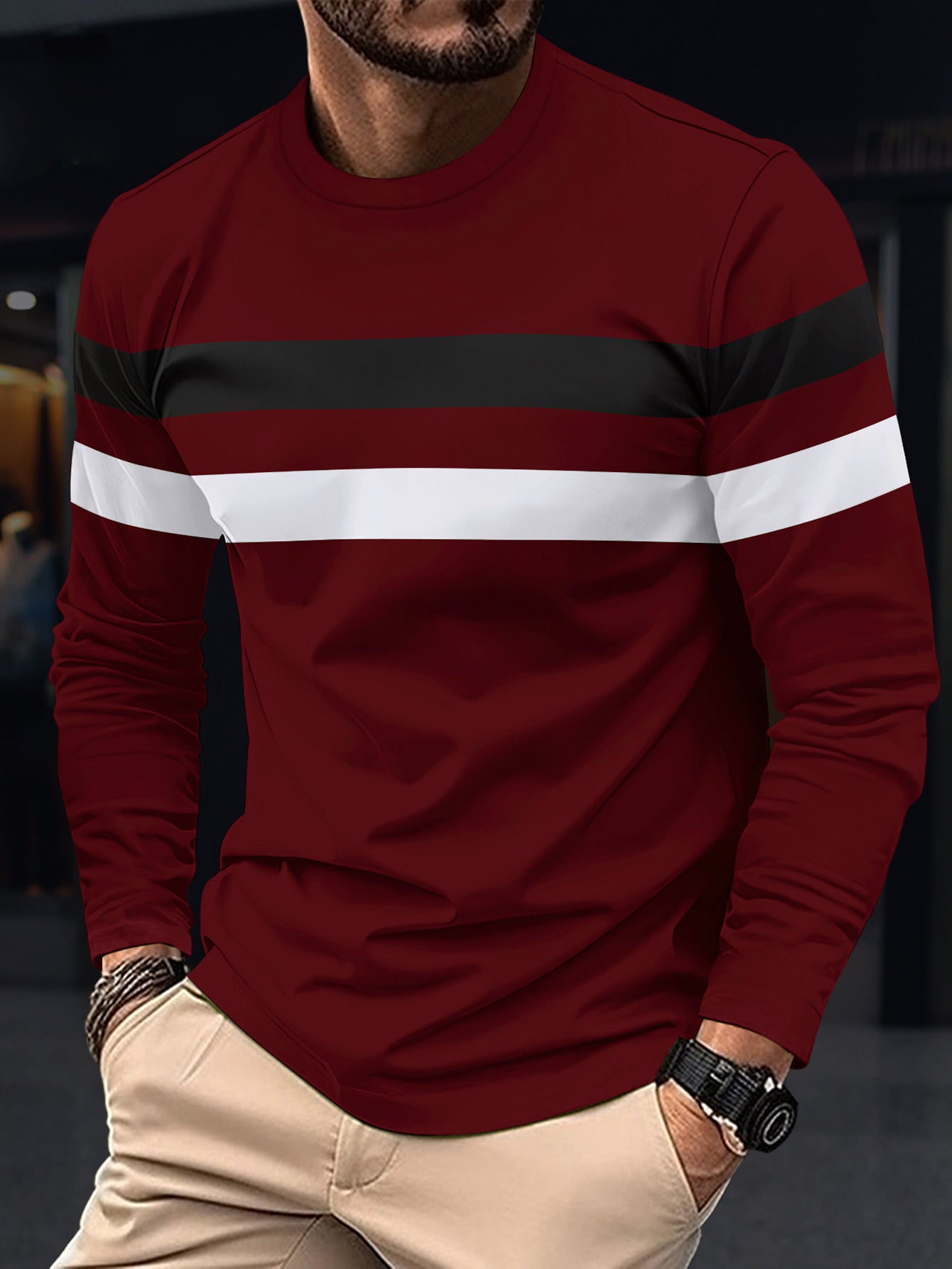 T-shirt à manches longues homme sportif rayé mode