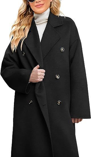 Manteau en laine pour femme Élégant Décontracté Double boutonnage