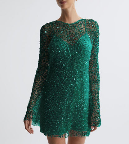 Robe de soirée scintillante pour femmes élégante à paillettes à manches longues