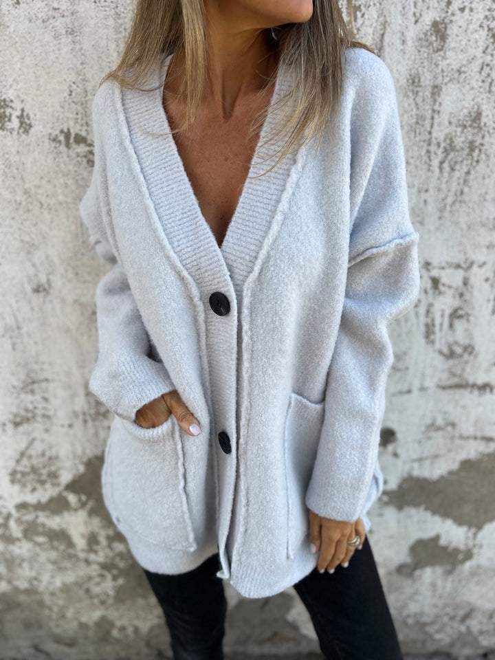 Cardigan femme doux grandes poches boutons