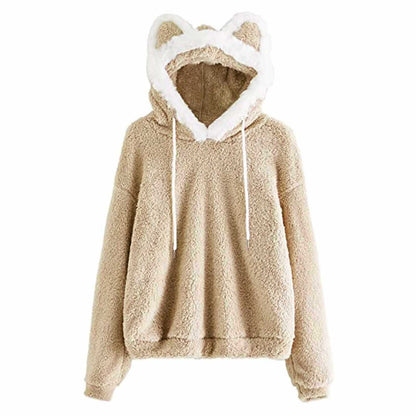 Sweat à capuche femme doux avec tête de chat mignonne