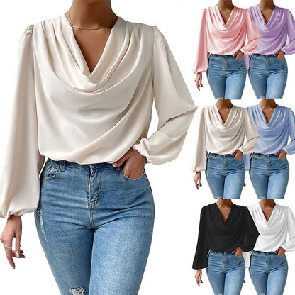 Elegante Damenbluse Langärmlig Asymmetrisch Chic - IdealeKleiden
