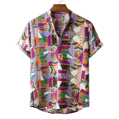 Herren Hemd Sommer Kurzarm Patchwork Style - IdealeKleiden