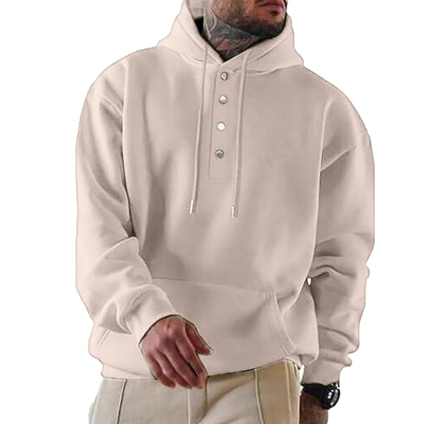 Sweat-shirt à capuche pour homme Tendance Boutonnage Pratique