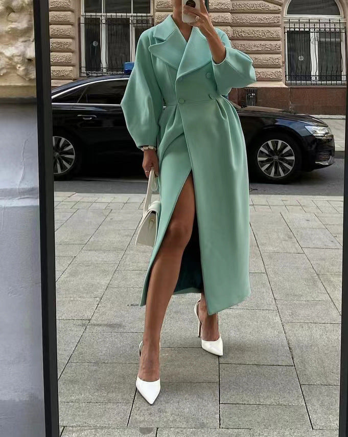 Élégante veste longue femme effet cuir