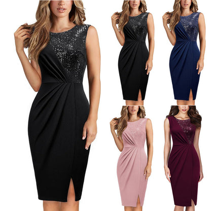 Damen Cocktailkleid Elegant Pailletten Oberteil Figurbetont - IdealeKleiden