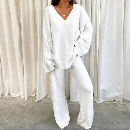 Ensemble en maille Femme Col V Confortable Jambes Larges