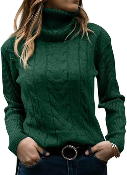 Pull tricoté col montant torsadé élégant pour femme