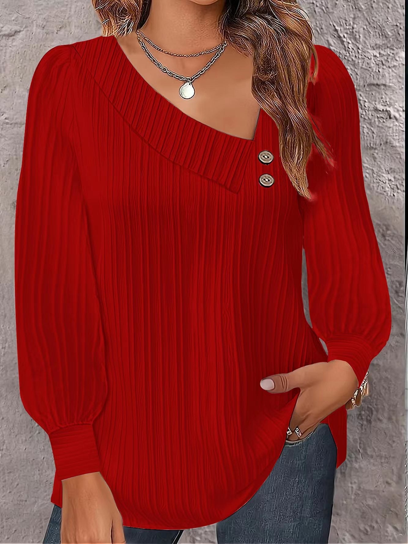 Chemisier Femme Asymétrique Élégant Détail Bouton