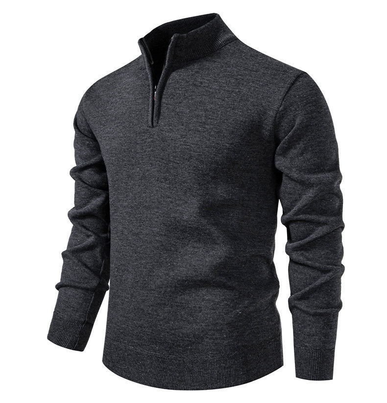 Pull en tricot pour homme, col montant court zippé, élégant