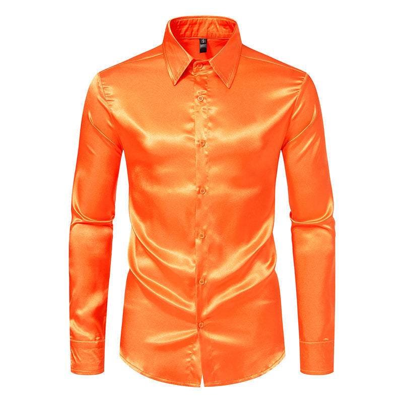 Chemise Homme Satin Brillante Élégante Boutons