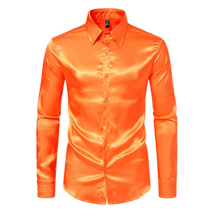 Chemise Homme Satin Brillante Élégante Boutons